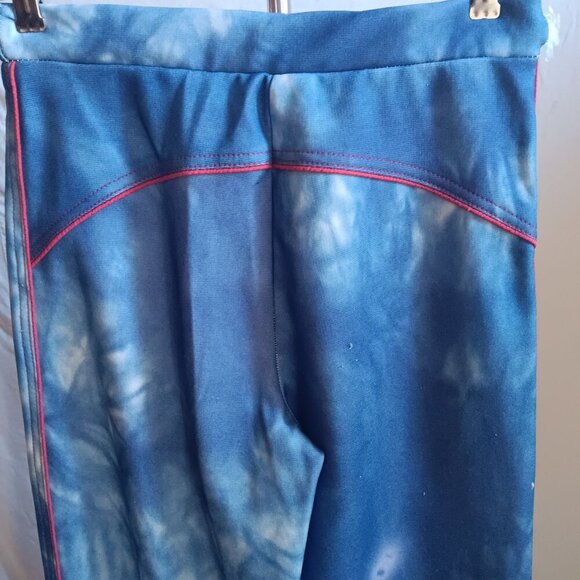 28x32 Vintage 70's Sears Blue Tie-Dye Flared Stretch Pants Bellbottom Polyester - Picture 6 of 7